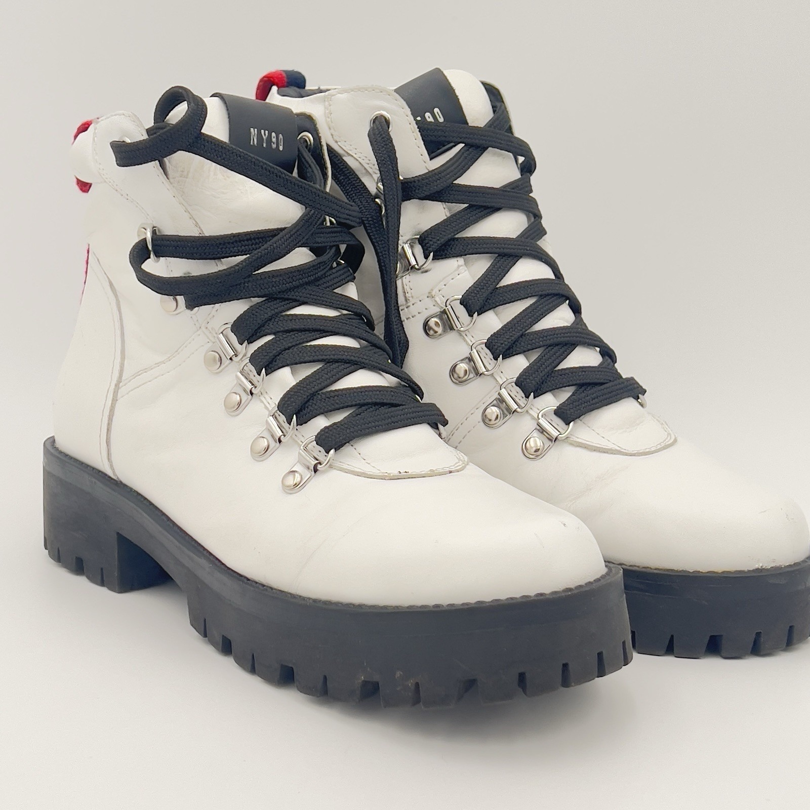Steve Madden Chunky Y2k Platform Bam Moto Boots Ny90 Stripes Leather Combat 9